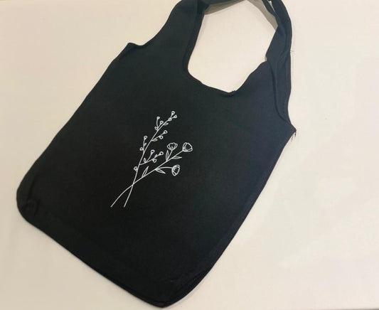 Black Tote Bag [Tiny Flower Pattern]