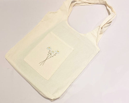 Beige Tote Bag [Flower Pattern]